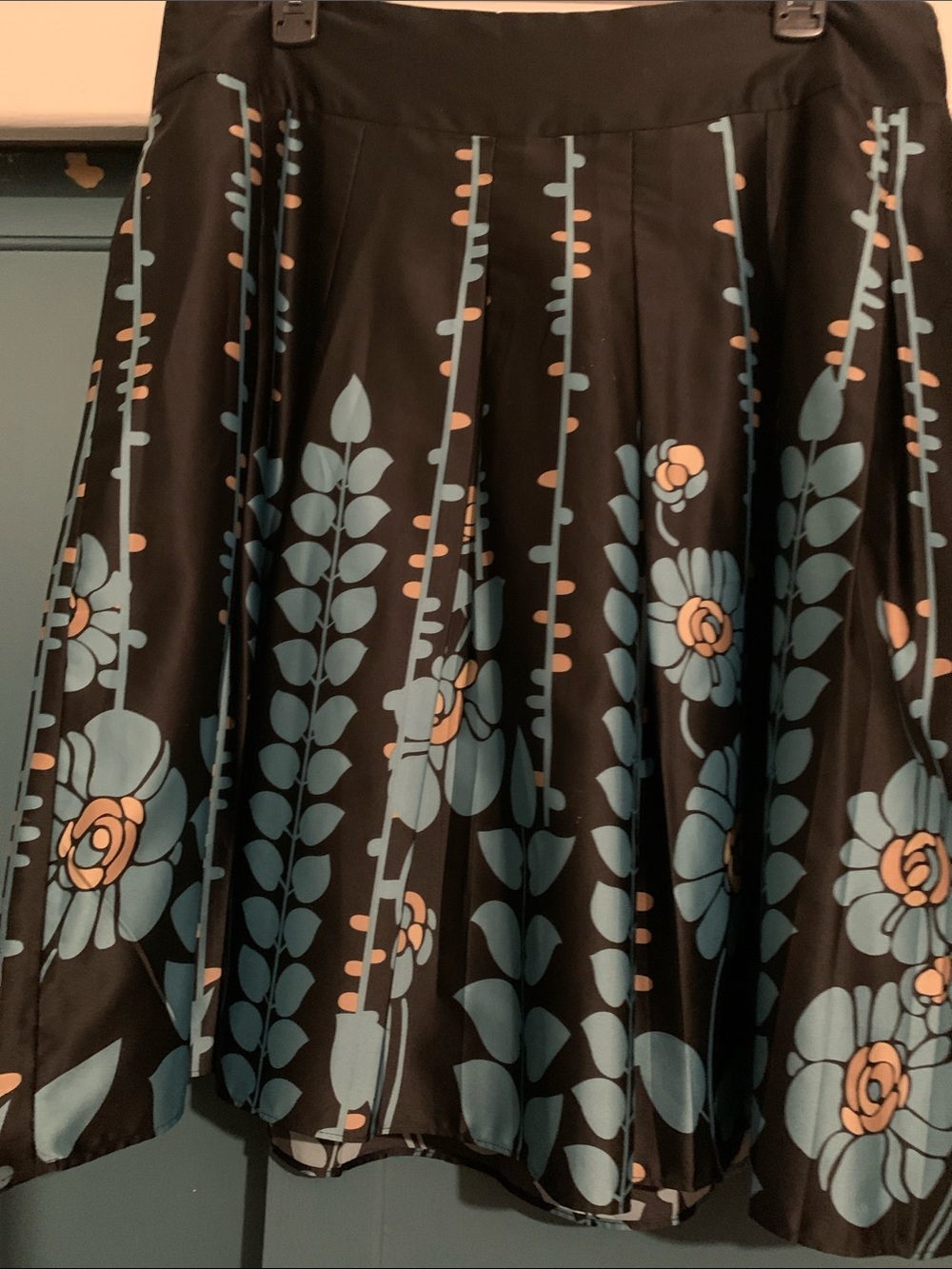 Black Floral Circle Skirt with Blue and Peach Blooms